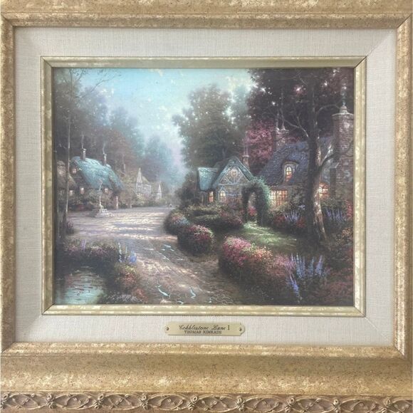 Limited edition Thomas Kinkade painter of light canvas Cobblestone lane 1 - Picture 2 of 3